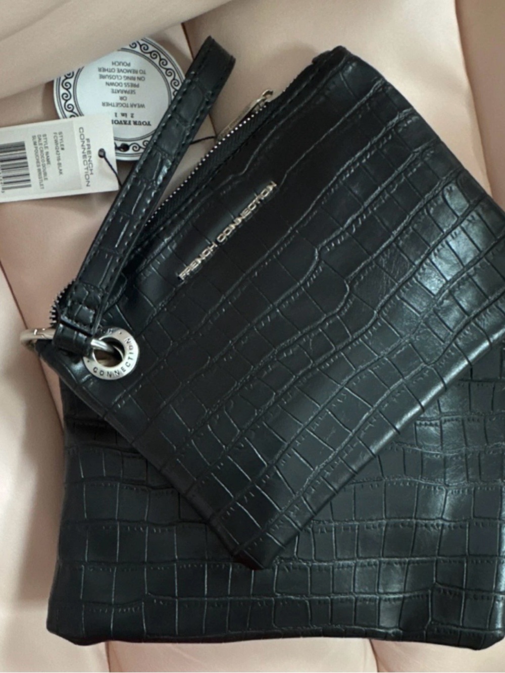 French Connection Black Croc-Embossed Wristlet Duo